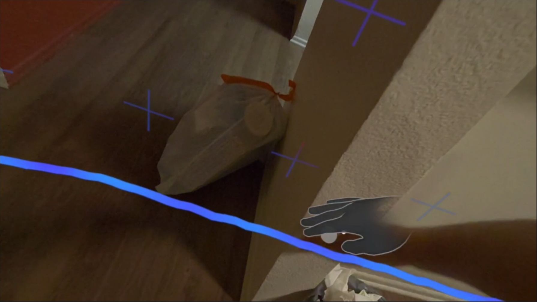 Early room-mesh and hand-collision pass during cheap-version testing.