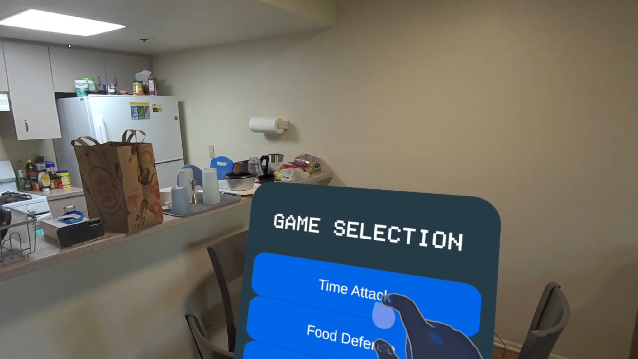 Vertical slice game-mode selection menu in mixed reality.